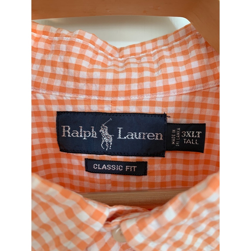 Polo Ralph Lauren Orange Gingham Seersucker Sport Shirt Classic Fit / 3XL T - Picture 5 of 16